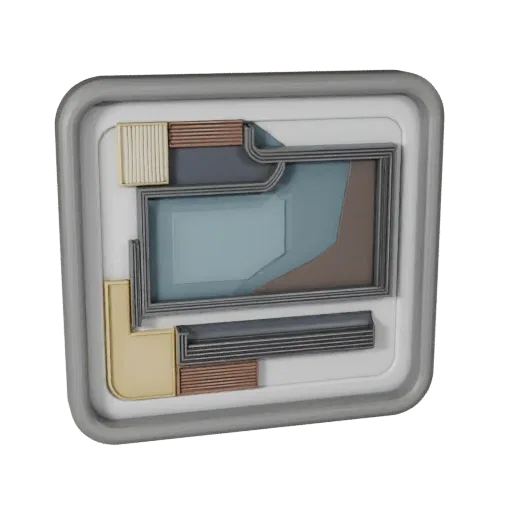 Modern Wall Art Stylized 3D model, living room, stylized isometric render, ceramic detail.