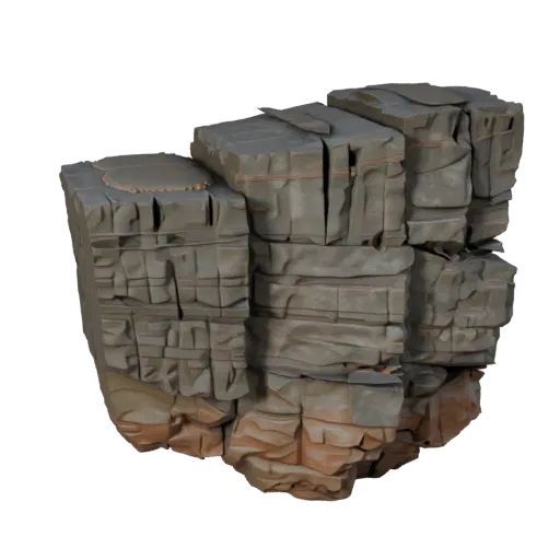 Modular Cliff Wall Realistic 3D model, three-quarter environment render, showing stratified stone, rock faces.