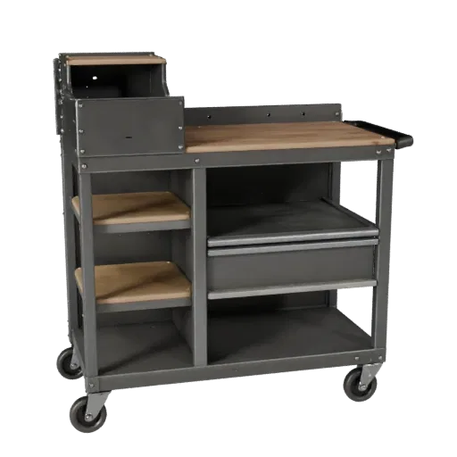Garage Tool Cart Realistic 3D model, three-quarter studio render, showing steel frames, stable fixtures.