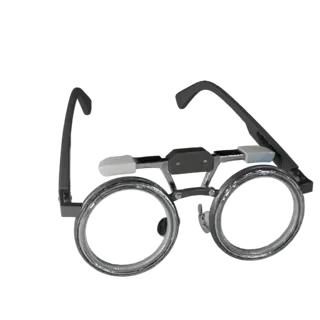 Round Reading Glasses Stylized 3D model, stylized isometric render, showing transparent lenses, face-worn scale.