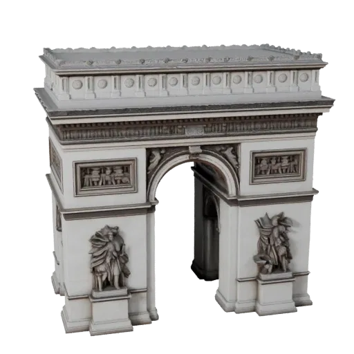 Arc de Triomphe Unity-ready 3D-Modell, Unity-Engine-Viewport, zeigt Wahrzeichenstrukturmaterialien und architektonische Detai