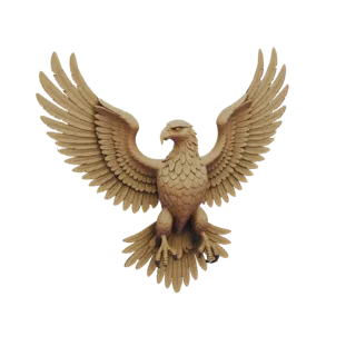 3D model of a majestic eagle with outstretched wings, rendered in a wood-like texture, suitable for wall mounting.