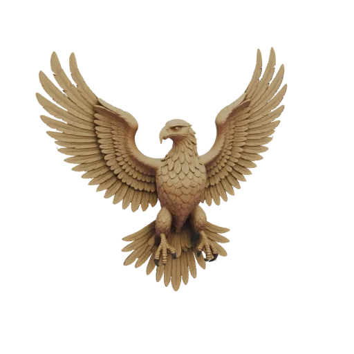 3D model of a majestic eagle with outstretched wings, rendered in a wood-like texture, suitable for wall mounting.