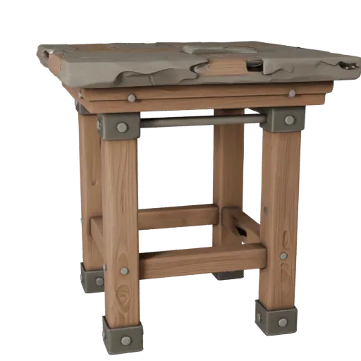 Mesa Lateral Rústica modular 3D, sala de estar, vista isométrica de kit modular, detalhe de grão de madeira.