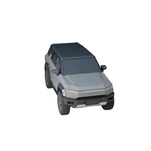 نموذج ثلاثي الأبعاد لسيارة سايبر SUV منخفضة المضلعات، عرض ثلاثي الأرباع في نافذة اللعبة، أصل مركبة منخفضة المضلعات بارتفاع قي