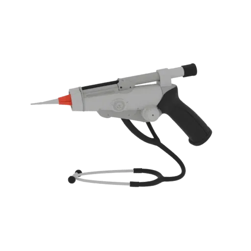 Diagnostic Stethoscope 3D model, three-quarter front view, AR viewer studio render, showing material detail and scale.