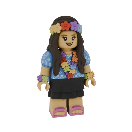 Retro Hippie Girl Figurine with Flower Crown and Lei