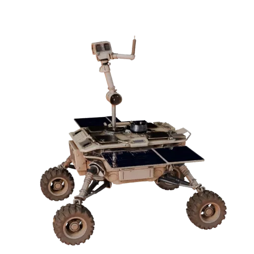 Mars Lunar Lander Modular 3D model, isometric modular kit view, showing dusty wheels, vehicle stance.
