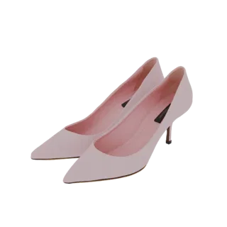 A 3D model of a pair of pale pink stiletto pumps with pointed toes and slender heels, presented against a white background.