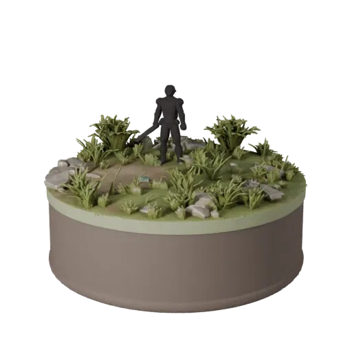 Aperçu du modèle 3D Haute Poly Base Forest montrant la forme du bord, la vue rapprochée en studio, la hauteur et la texture d