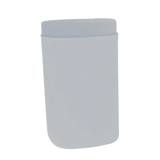 A simple, light gray, cylindrical container 3D model with a smooth, matte finish and a slightly recessed top.
