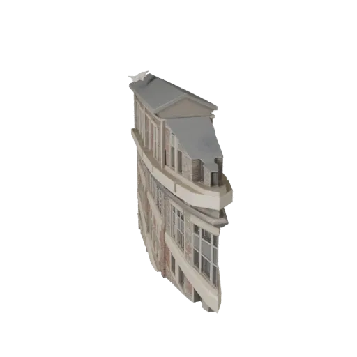 Stone Facade low poly 3D model, game-ready exterior view, showing building facade materials and architectural detail