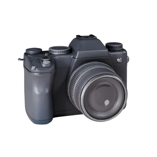 Cinema Drone Camera Stylized 3D model, stylized isometric render, showing textured grips, lens barrels.
