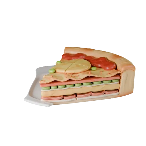 Pizza Slice Realistic 3D model, three-quarter studio render, showing sauces, plated composition.