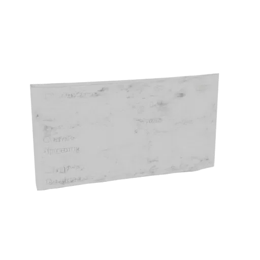 3D model preview of a handwritten list on aged, textured paper, showing faint ink lines and a worn surface.