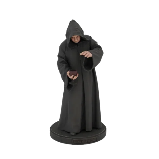 3D model of a dark sorcerer in a hooded robe, holding a goblet, with the name 'DAGENICUS' on the base.