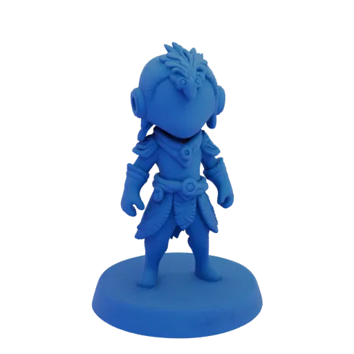 Miniatura STL Dark Fantasy Fighter, rendering da tavolo a tre quarti, miniatura di eroe stampabile in resina con posa in pied
