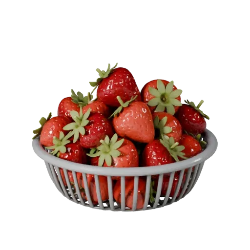 Fresh Strawberry Basket Realistic 3D model, three-quarter studio render, showing skin pores, recognizable fruit forms.
