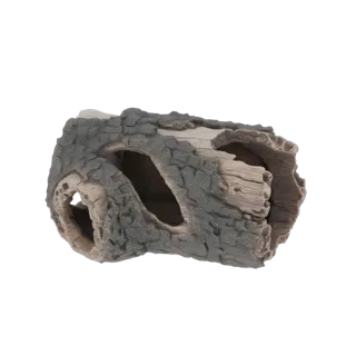 Modèle 3D de tronc creux avec écorce texturée et plusieurs ouvertures, adapté aux terrariums et aux jeux.