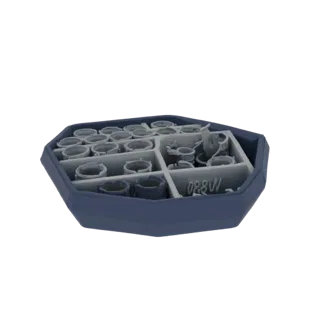 3D model of an organizer with compartments for small items, top view