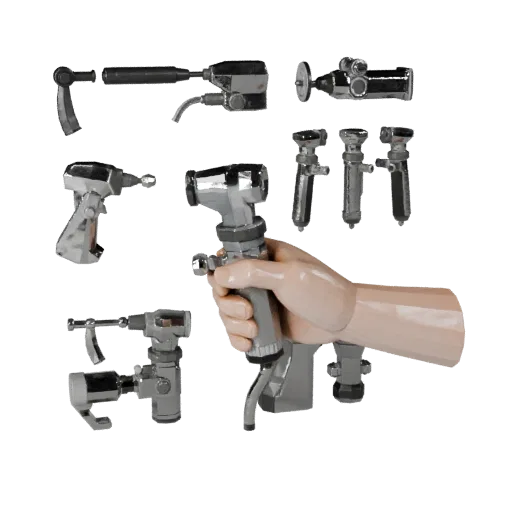Diagnostic Otoscope Low Poly 3D model, game viewport three-quarter view, showing stainless steel, handheld tool scale.