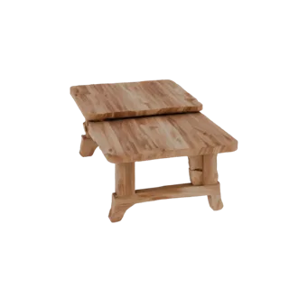 3D-Modell zweistöckiger Holztisch mit Holztextur, Seitenansicht