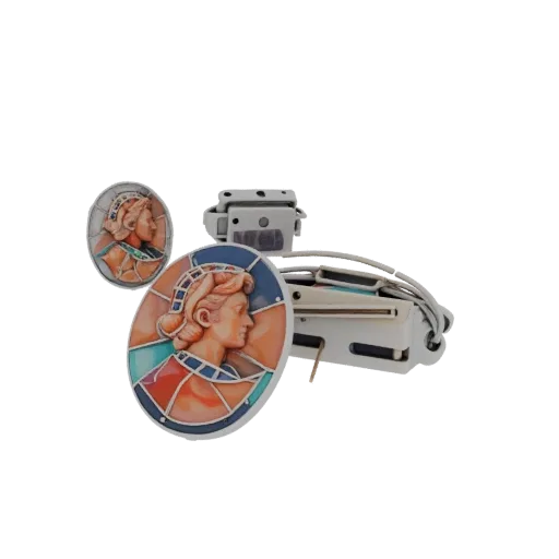 Geometric Cameo Brooch render detail 3D model, front view studio render, highlighting brooch form and finish detail.