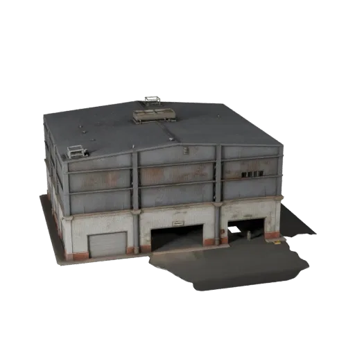 Modello 3D Edificio Birrificio pronto per Unity, viewport motore Unity, che mostra materiali di edifici industriali e dettagl