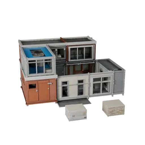 Modular Sci Fi Building Kit realistic 3D model, three-quarter exterior view, showing modular building kit materials and architectural detail