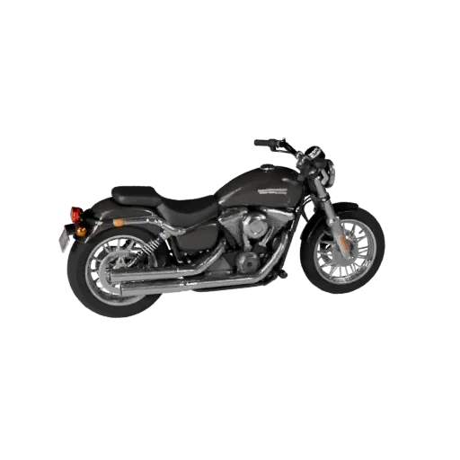 Modello 3D Moto Vintage Cruiser, vista studio tre quarti, asset veicolo pronto per Blender con profilo del sedile ribassato,