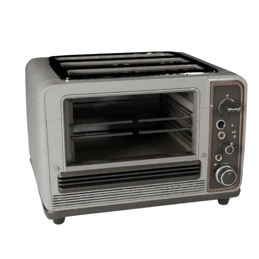 Modelo 3D Tostador Retro, comedor, vista frontal tres cuartos, viewport de Unreal Engine, detalle de plástico.