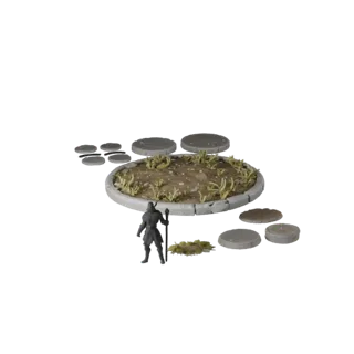 Anteprima modello 3D GLB Base Rotonda Rovinata per visualizzatore, che mostra forma del bordo, vista a tre quarti, altezza e