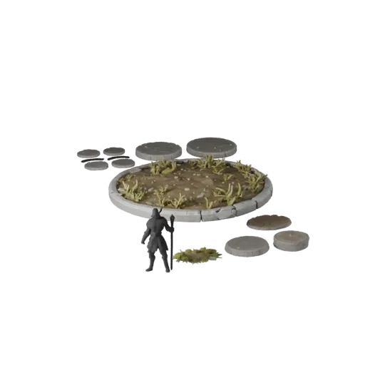 Ruined Round Base GLB viewer 3D model preview showing rim shape, three-quarter view, height and ground texture