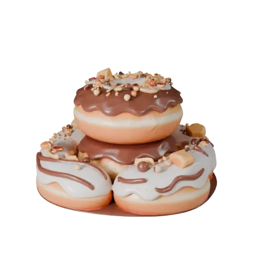 Celebration Donut Stack High Poly 3D model, close-up studio render, showing cream, sweet food silhouette.