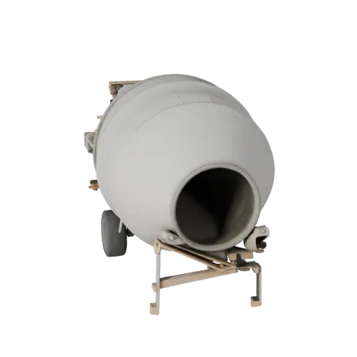 Temporary Concrete Mixer Realistic 3D model, three-quarter studio render, showing concrete, site-ready silhouettes.