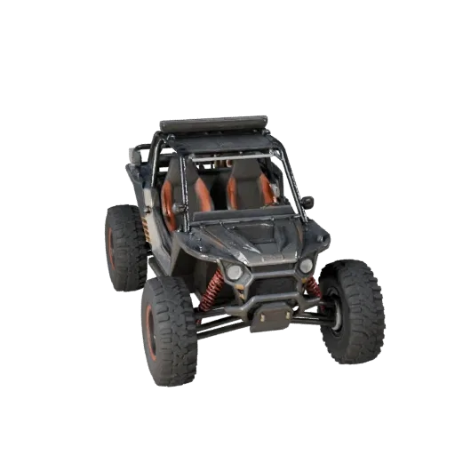 Modello 3D Buggy da Rally nel Deserto pronto per il gioco, vista studio tre quarti, asset veicolare pronto per la produzione
