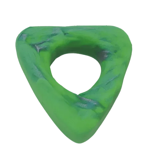 A 3D render of a green abstract torus with a textured surface, isolated on a white background.