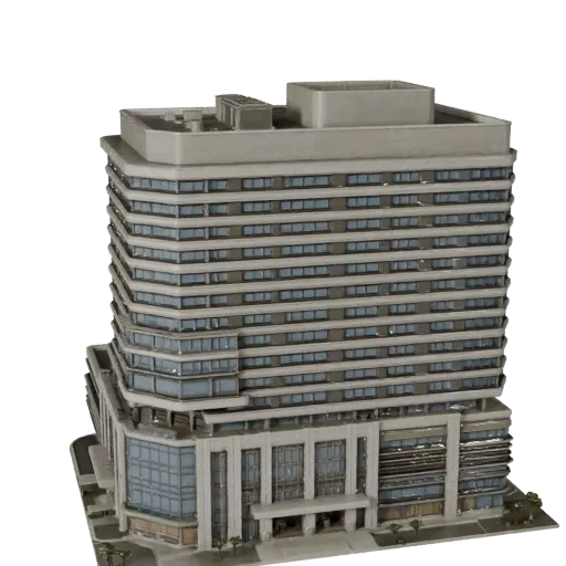 Commercial Office Complex high poly 3D model, close-up architectural render view, showing commercial office building materials and architectural detail