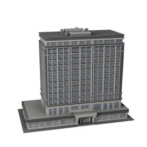 Modelo 3D de Edificio de Oficinas listo para Blender, vista de render de estudio de Blender, mostrando materiales de edificio