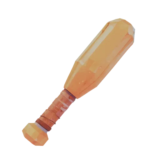 A low-poly, stylized cartoon baseball bat with a bright orange barrel and a brown wrapped handle, isolated on a black backgro