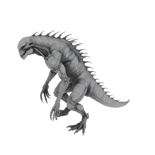 A detailed 3D model of a skeletal dragon creature with sharp spines and a menacing skull-like head, posed dynamically against