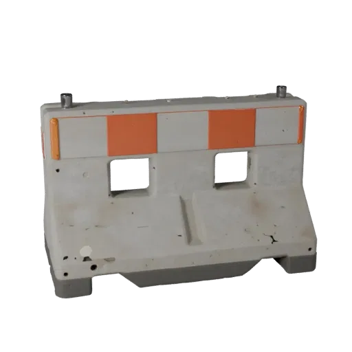 Heavy Duty Traffic Barrier 3D model, side profile view, technical viewport render, showing concrete, form detail.