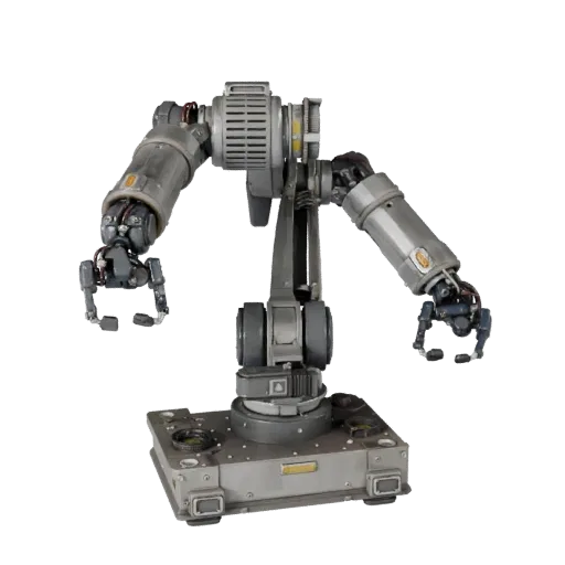 Service Robot Arm Realistic 3D model, three-quarter studio render, showing metal frames, robot form.