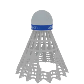 Modelo 3D de volante de bádminton blanco con banda azul que dice 'VICTOR'