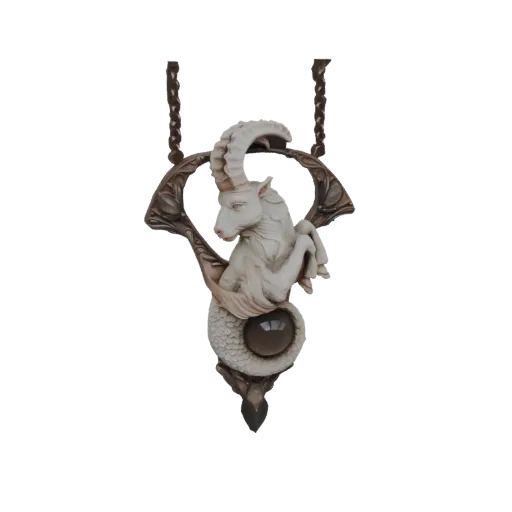 3D model of a Capricorn mythological creature pendant, featuring a goat's upper body, fish tail, and a smoky orb.