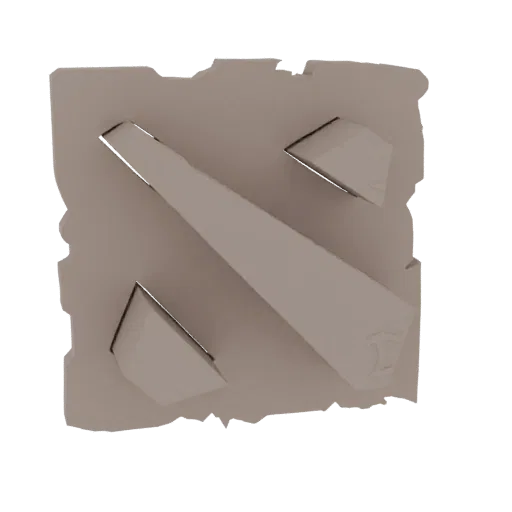 Rendering del modello 3D dell'emblema del logo Dota 2 con texture rocciosa e bordi rovinati.