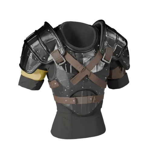 Tactical Shoulder Armor Stylized 3D model, stylized isometric render, showing metal plates, form detail.