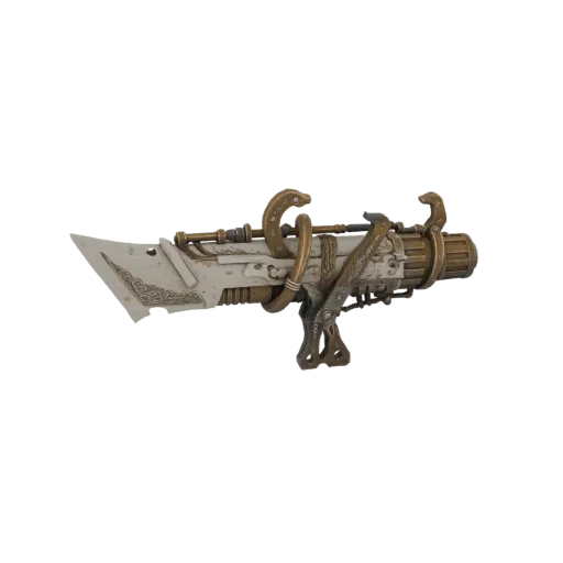 3D-Modell einer Steampunk Sci-Fi Waffe mit Klinge, messingfarbenen mechanischen Teilen und feinen Details.