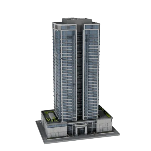 Residential Skyscraper Blender-ready 3D model, Blender studio render view, showing commercial office building materials and a