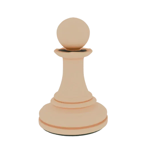 A 3D render of a classic chess pawn, rendered in a light, neutral color with subtle shading.